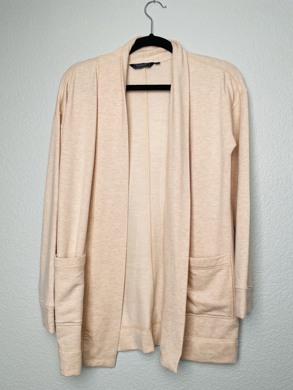 Vineyard Vines Cream Oatmeal Open Front Pocket Cozy Long Oversized Cardigan | XS